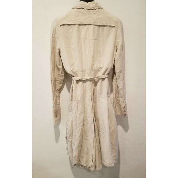 Chilli Pepper Womens Medium Half Zip Midi Dress Belted Pockets Linen Tan - Picture 2 of 7